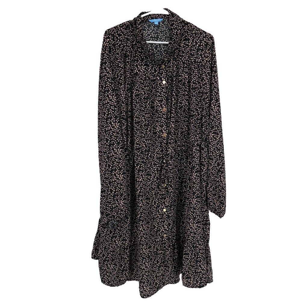 Draper James Women 3X Shirt Dress Ditsy Floral Button Front Black Long Sleeve